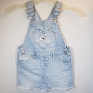 Oshkosh B'gosh Heart Denim Overall Dress Sz 18 M Vestbak Distressed Hem Blue